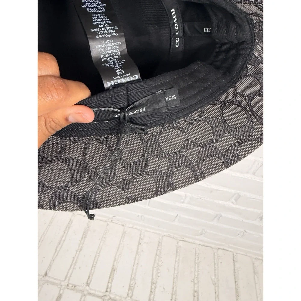 Coach CH401 Signature Jacquard Bucket Hat XS/S Black Gray Monogram Logo